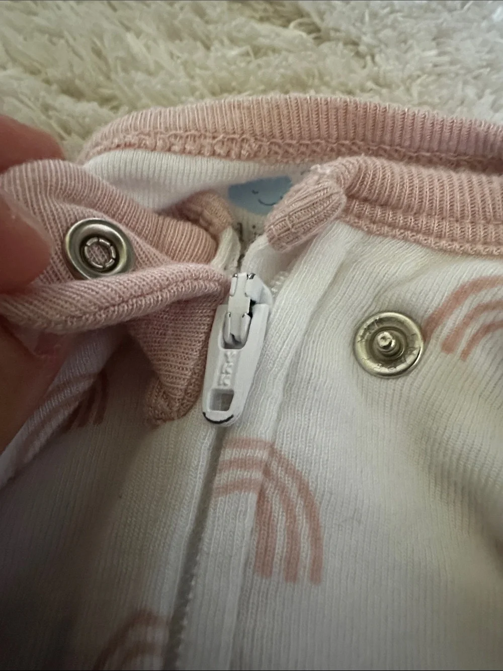 Coral and Cream Rainbow Zip Baby One-Piece Footed Pajamas